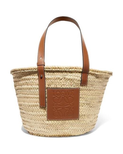 Loewe Brown Mittelgroße Tote Aus Geflochtenem Raffiabast Mit Lederbesatz