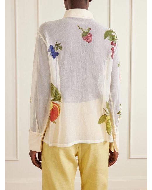 Alix Of Bohemia Natural Dana Nine Fruit Printed Cotton-Mesh Shirt