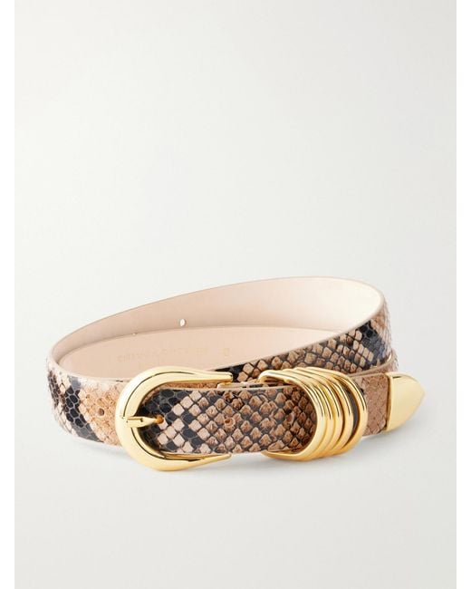 DEHANCHE Natural Hollyhock Embellished Snake-Effect Leather Belt