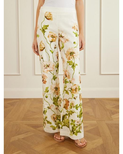 Cara Cara Yellow Floral-Print Linen Wide-Leg Pants