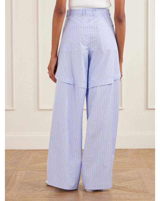 Loewe Blue Paula's Ibiza Striped Paneled Cotton Poplin Wide-Leg Pants