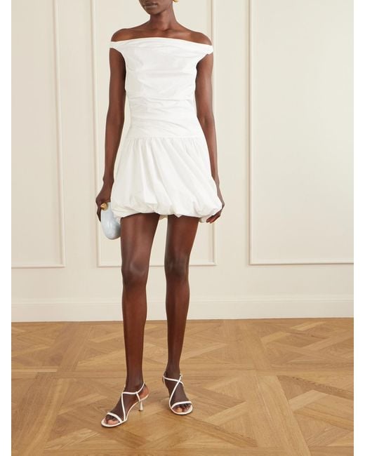 Jonathan Simkhai White Salina Ruched Cotton-Blend Poplin Mini Dress