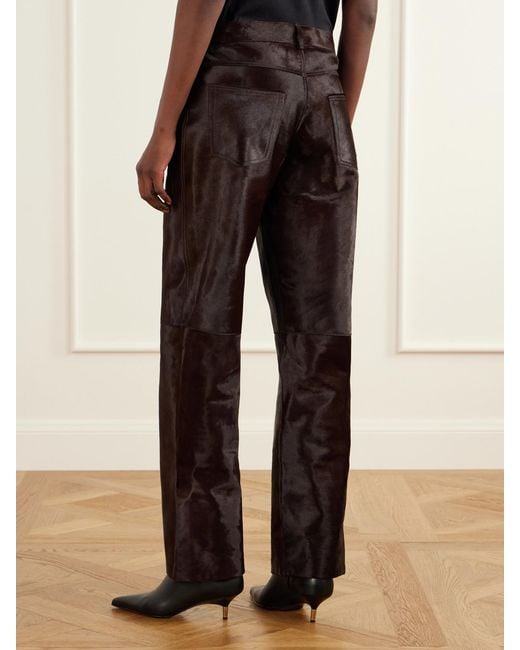 Nour Hammour Brown Kitty Mid-Rise Calf Hair Wide-Leg Pants