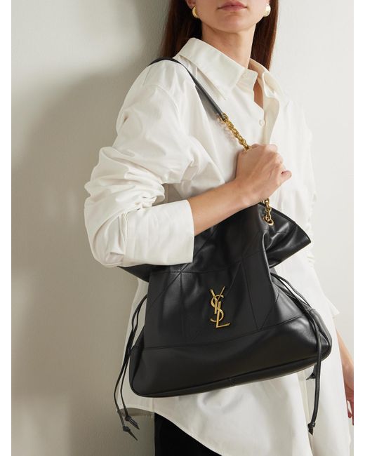 Saint Laurent Black Jamie Shopping Schultertasche Aus Gestepptem Leder Mit Applikation
