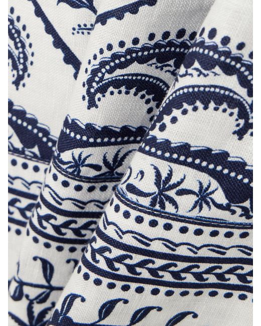 Farm Rio Blue Tripical Cameo Shirred Printed Linen Midi Skirt