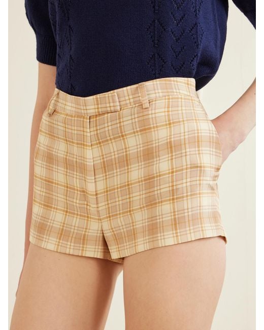 Alessandra Rich Natural Checked Silk Shorts