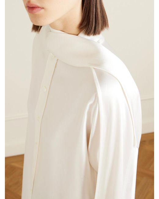 Bottega Veneta White Tie-Detailed Silk-Satin Shirt