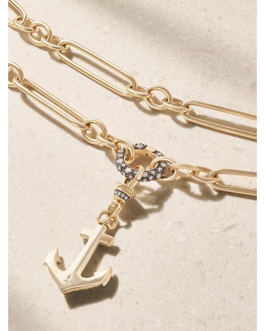 Lucy Delius Natural Anchor 14-Karat Rhodium-Plated Diamond Necklace