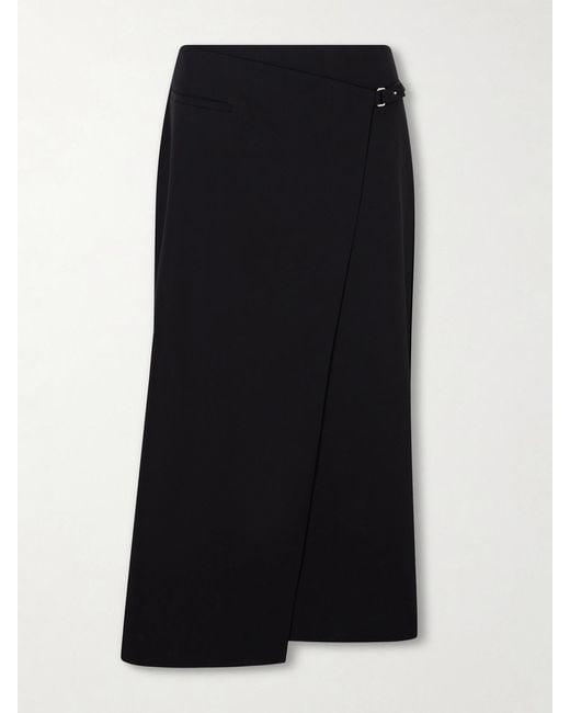 St. Agni Black Wool Midi Wrap Skirt