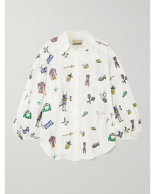 ALÉMAIS Natural Anouk Colantoni Play Embroidered Linen Shirt