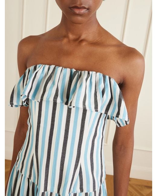 Marrakshi Life Blue Ruffled Striped Cotton Maxi Dress