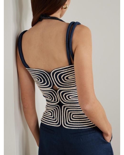 ANDRES OTALORA Gray Marea Knotted Embroidered Linen Top