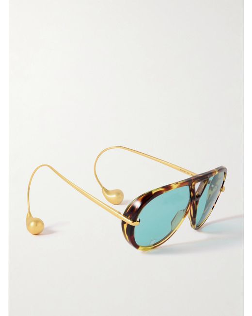 Bottega Veneta Blue Embellished Aviator-Style Recycled-Acetate And-Tone Sunglasses