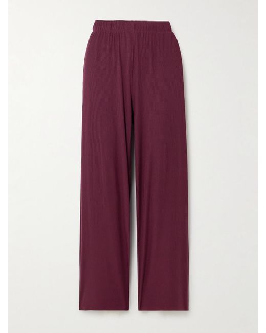 Skims Purple Soft Lounge Ribbed Stretch-Modal Wide-Leg Pants