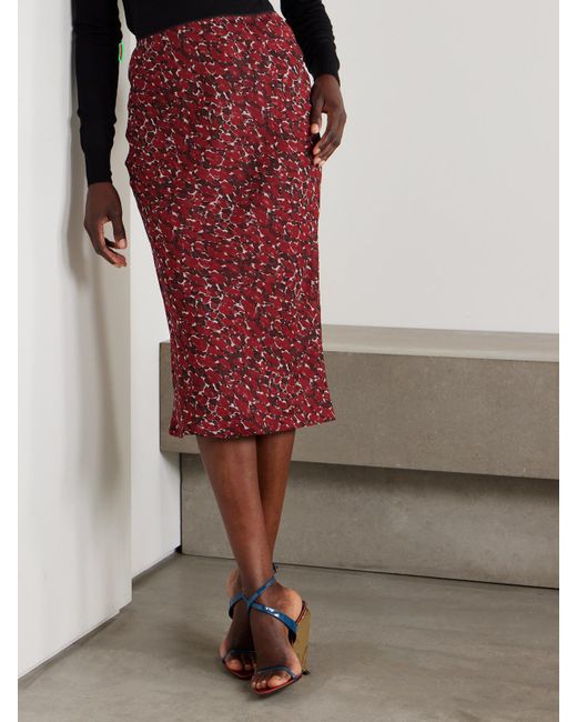 Jupe Midi En Mousseline De Soie Imprimée Saint Laurent en coloris Red
