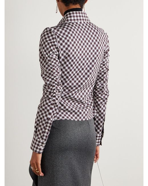 Dolce & Gabbana Brown Ruched Gingham Cotton Shirt