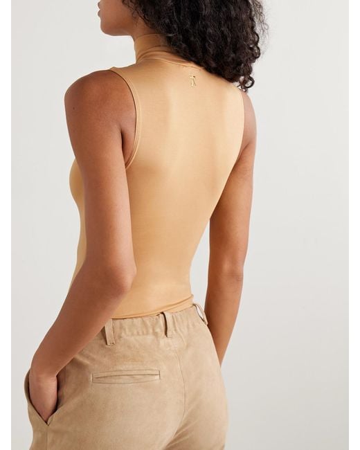 The Park White Joyce Stretch-Tencel Lyocell Turtleneck Thong Bodysuit