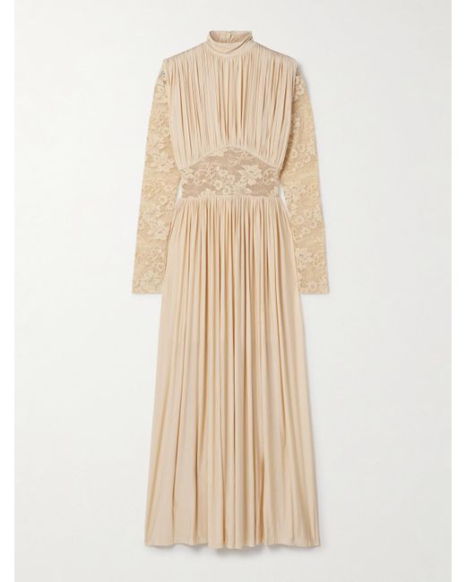 Zimmermann Natural Ruched Stretch-Jersey And Lace Maxi Dress