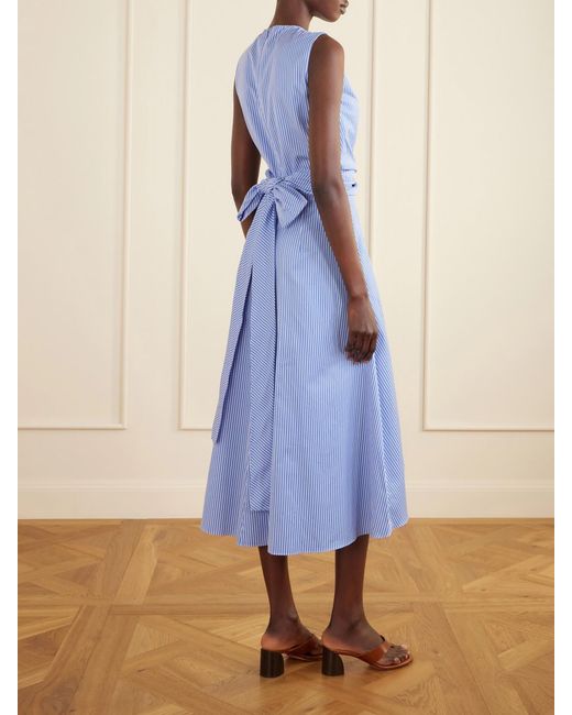 Altuzarra Blue Penny Striped Gathered Cotton Midi Dress
