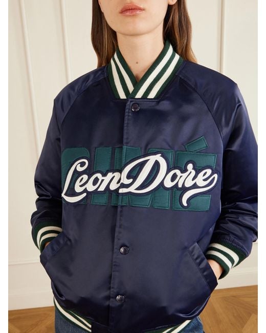 Aimé Leon Dore Blue Logo-Embroidered Satin Padded Varsity Jacket