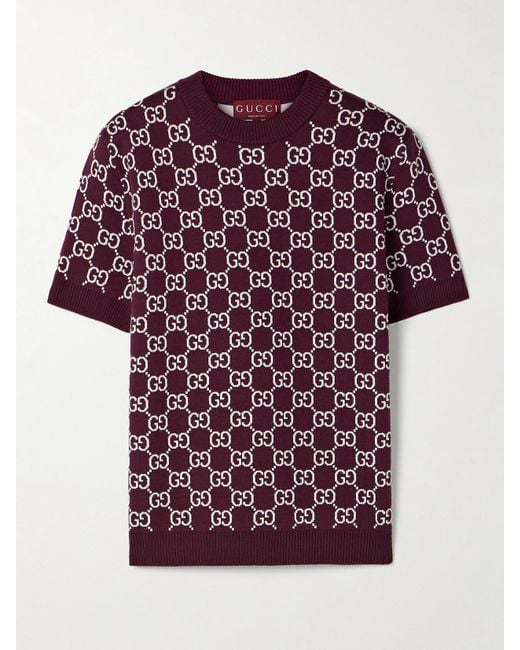 Gucci Red Jacquard-Knit Wool-Blend Sweater