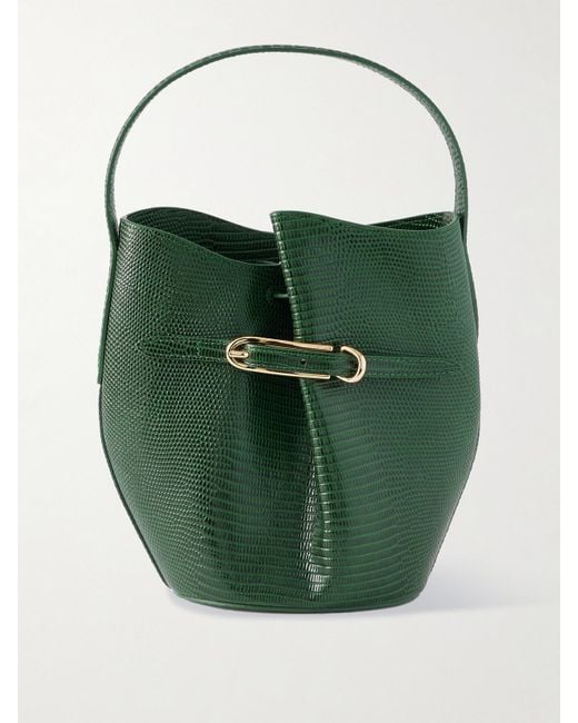 Liffner Green Belted Lizard-Effect Leather Bucket Bag