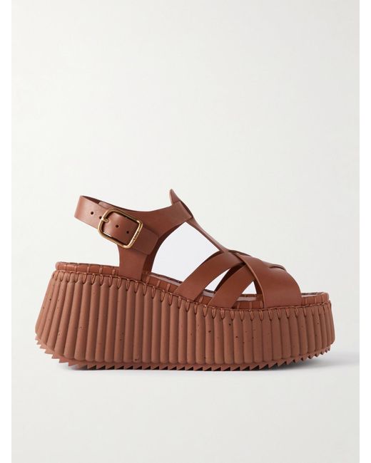 Chloé Brown Nama Leather Platform Sandals