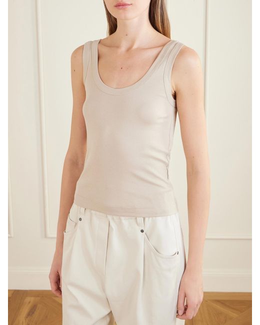 Brunello Cucinelli Natural Ribbed Cotton-Blend Jersey Tank