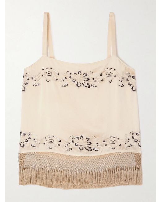 Bode Natural Phantasm Fringed Embroidered Silk-Satin Camisole