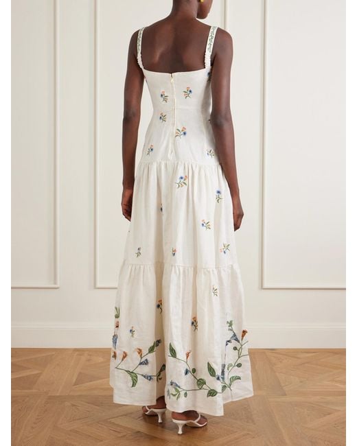 Agua Bendita White Lima Brisa Floral-Embroidered Linen Maxi Dress