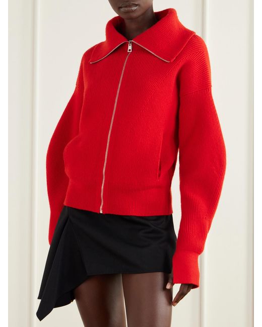 Givenchy Red Wool And Cashmere-Blend Zip-Up Cardigan