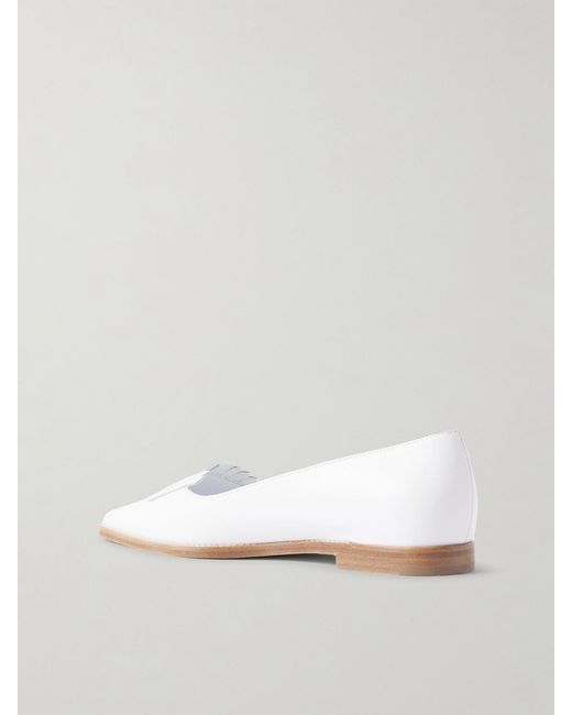 Manolo Blahnik White Pausaniasflat Fringed Leather Loafers