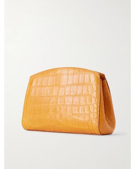 Liffner Orange Pushlock Croc-Effect Leather Clutch