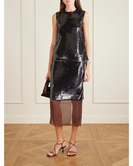 Esse Studios Black Luminessa Sequined Satin Top