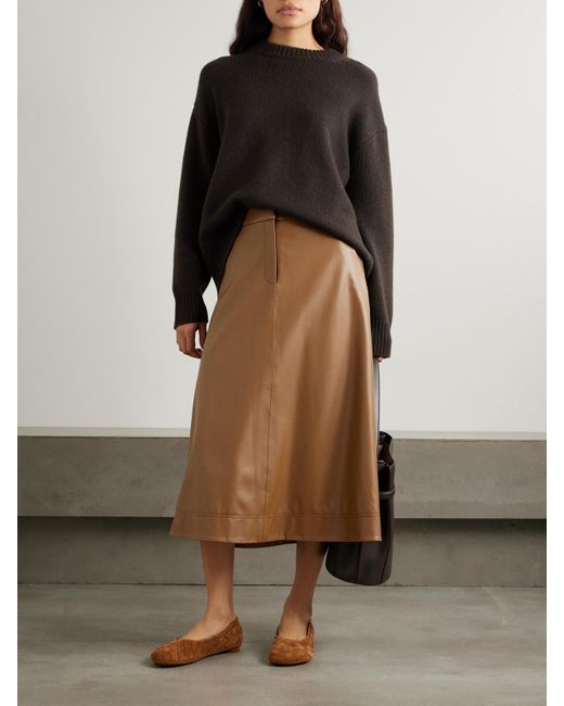 Veronica Beard Brown Louise Faux Leather Midi Skirt