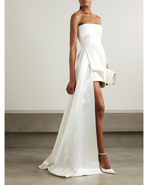 Alex Perry White Blair Asymmetric Draped Satin Gown