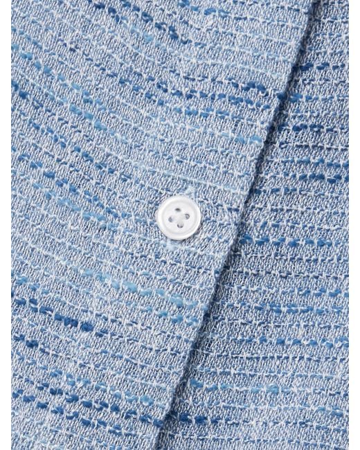 Lisa Marie Fernandez Blue Belted Linen-Blend Tweed Midi Shirt Dress