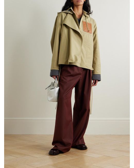 Veste À Capuche En Gabardine De Coton À Découpes Et À Finitions En Cuir Et En Popeline Anagram Loewe en coloris Natural
