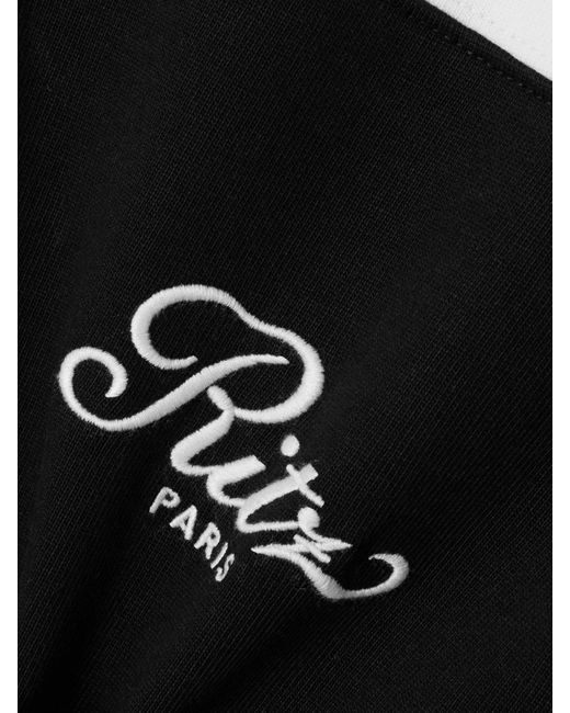 FRAME Black Ritz Paris Embroidered Striped Cotton-Jersey Polo Shirt