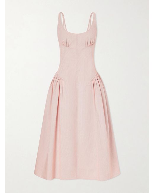 Proenza Schouler Pink Solira Gathered Striped Cotton-Blend Seersucker Midi Dress