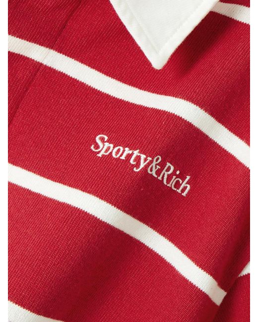 Sporty & Rich Serif Rugby Logo-Embroidered Striped Cotton-Jersey Polo Shirt