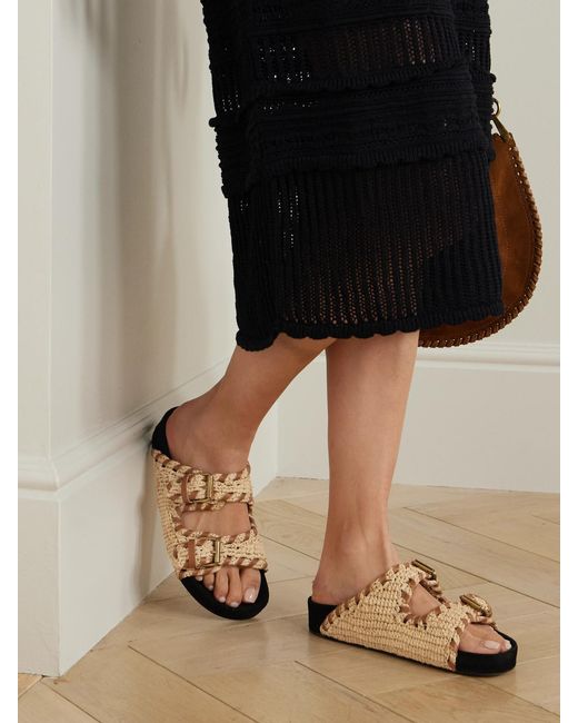Isabel Marant White Lennyo Leather-Trimmed Woven Raffia Sandals