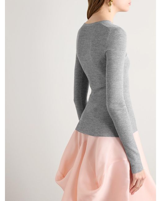 Khaite Gray Tania Ribbed Wool-Blend Top
