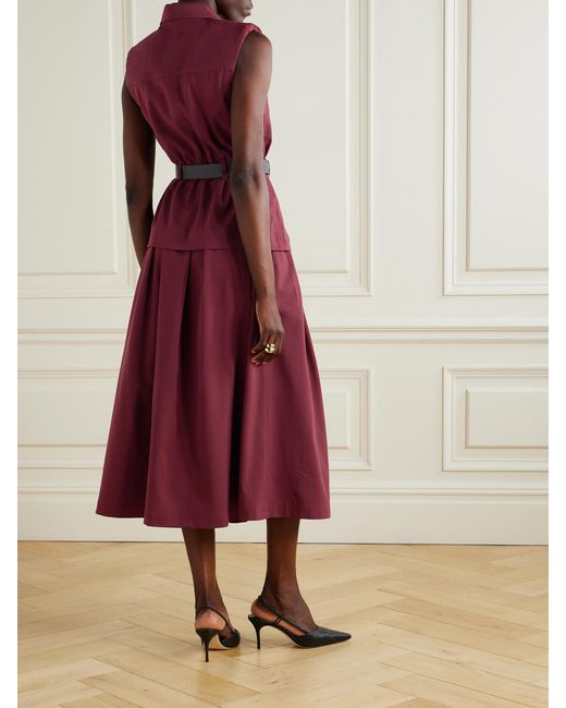 Self-Portrait Purple Belted Layered Pleated Twill Midi Dress