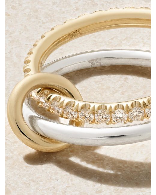 Spinelli Kilcollin Natural Emi Set Of Two 18-Karat And Sterling Diamond Rings