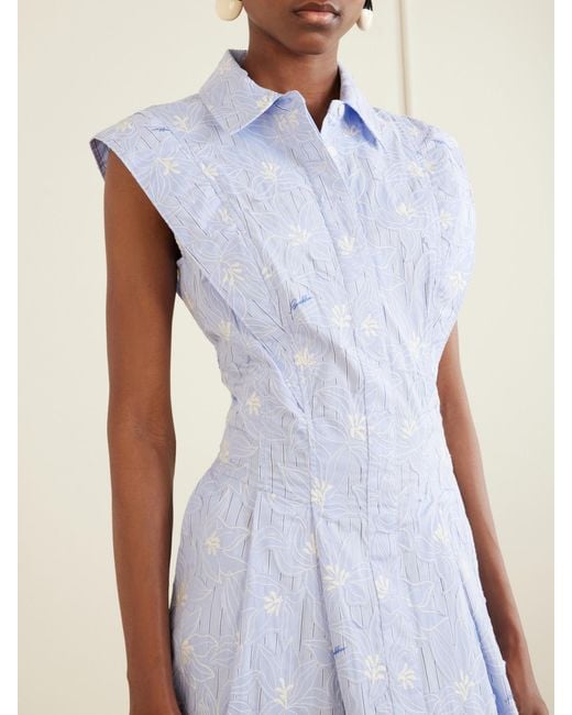 Jonathan Simkhai Blue Neri Embroidered Striped Cotton-Poplin Midi Dress