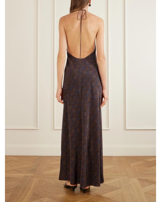 Matteau Purple Open-Back Printed Silk-Crepe De Chine Halterneck Maxi Dress