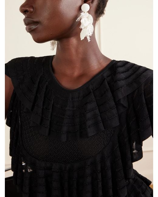 Oscar de la Renta Natural Bouquet Bead-Embellished Raffia-Like Clip Earrings