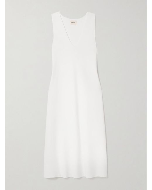 Khaite White Keran Stretch-Knit Midi Dress