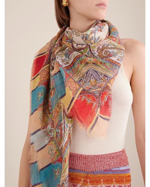 Etro White Aida Printed Scarf